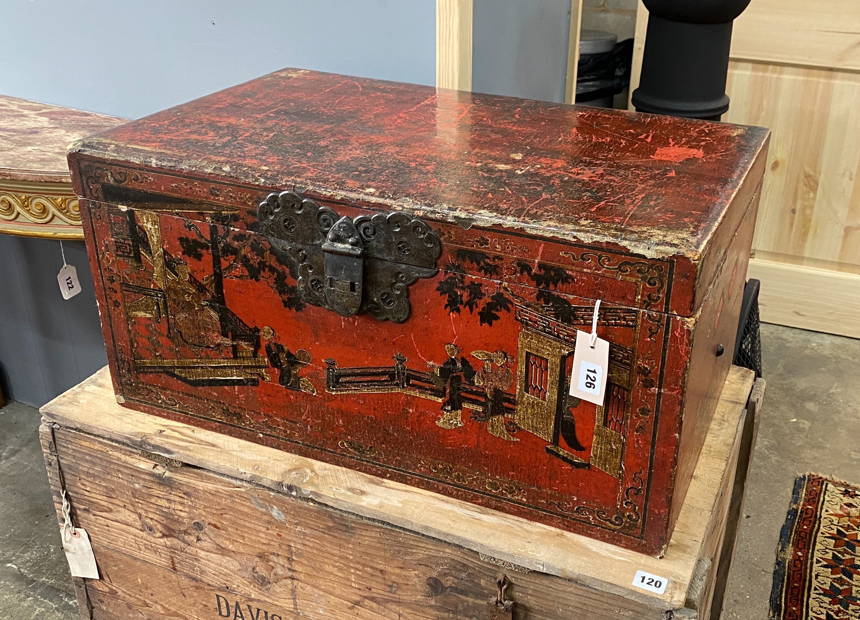 A Chinese scarlet lacquer box, length 70cm, depth 43cm, height 34cm